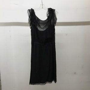 Black tank dress with sheer fluffy sleeves